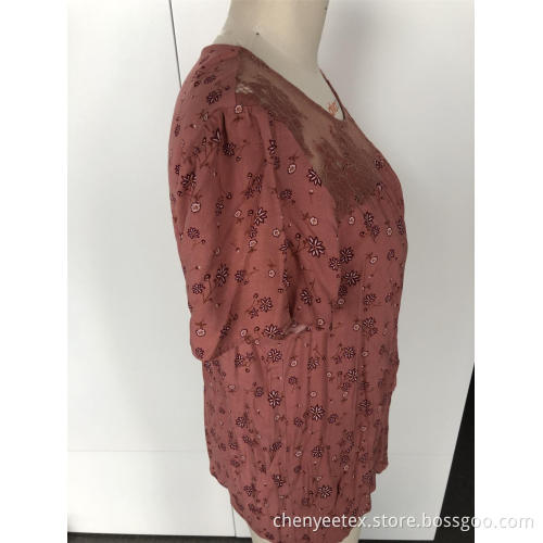 Ladies round neck lace short sleeves top